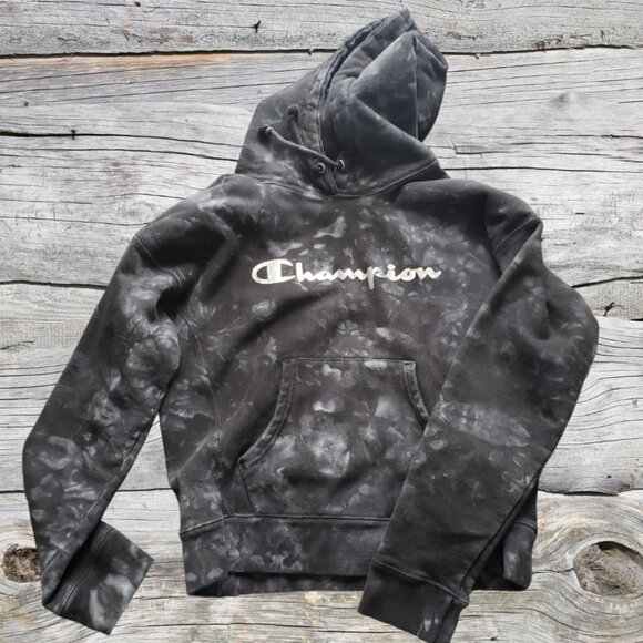 Champion Tops - Black Tie Dye Champion Hooded Sweatshirt